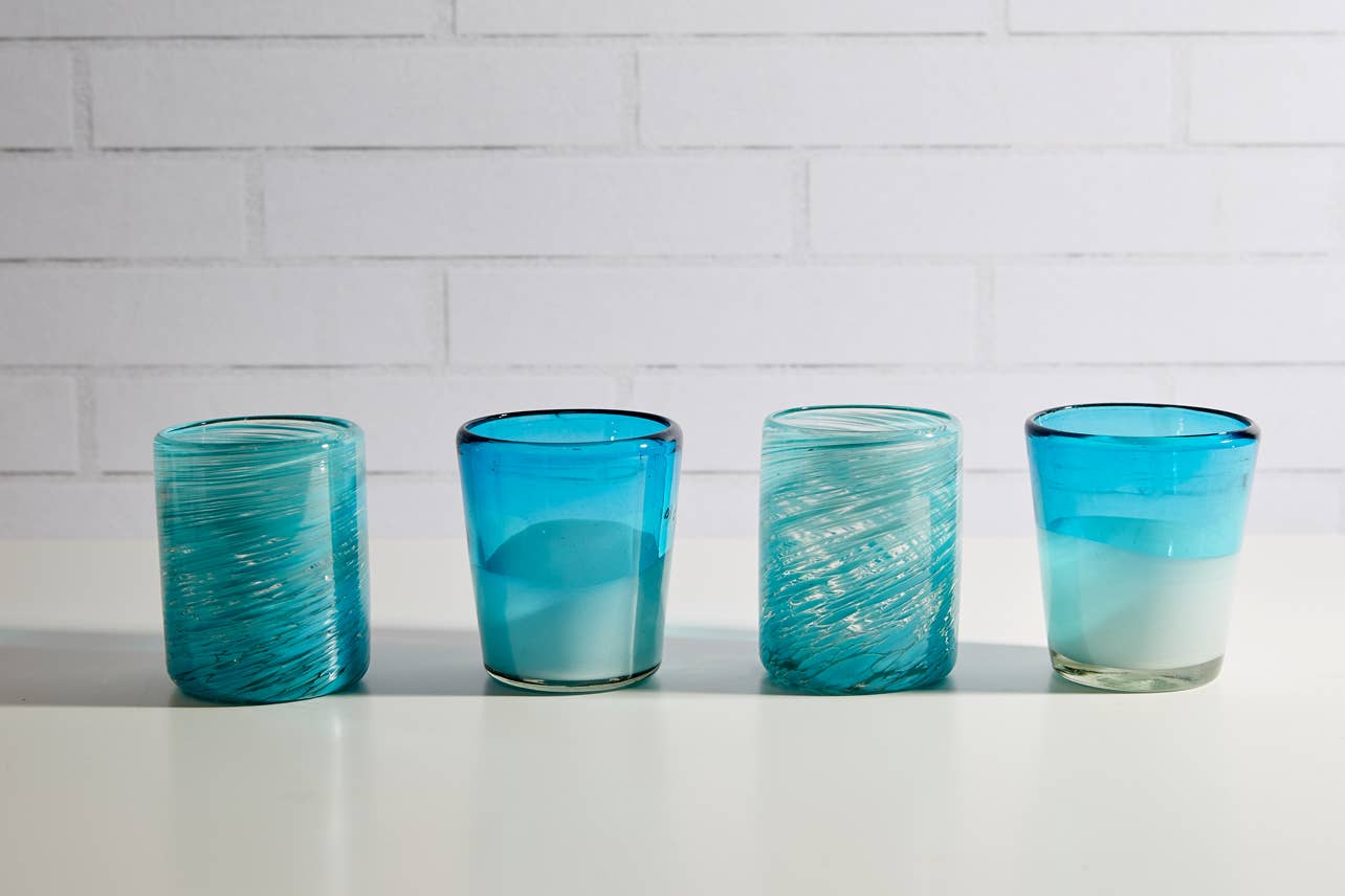Mexican Handblown Glass, Aqua Gradient