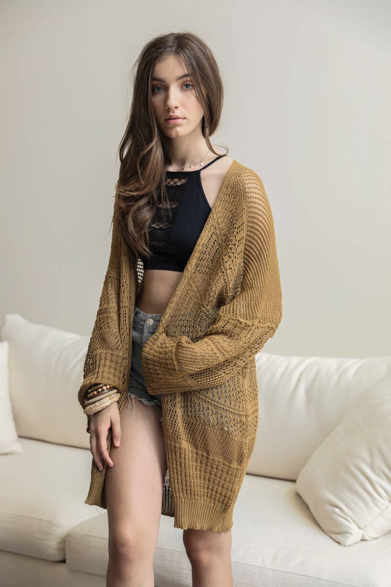 Knit Netted Cardigan, Mustard