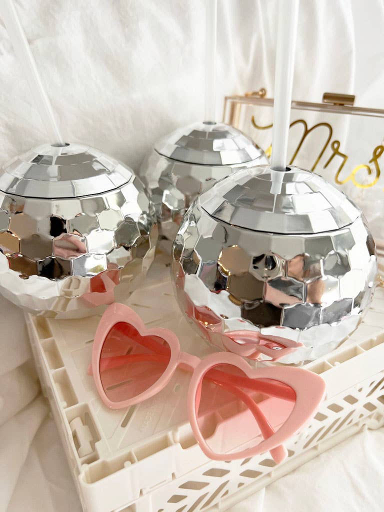 Silver Disco Ball Cup with Clear Straw