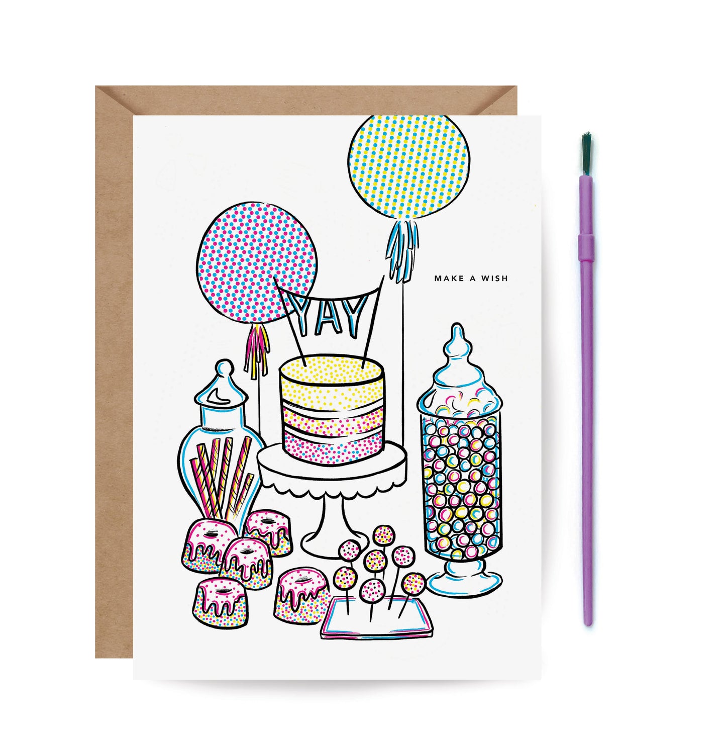Inklings Paperie | 'Cake Table' Paint With Water Birthday Card