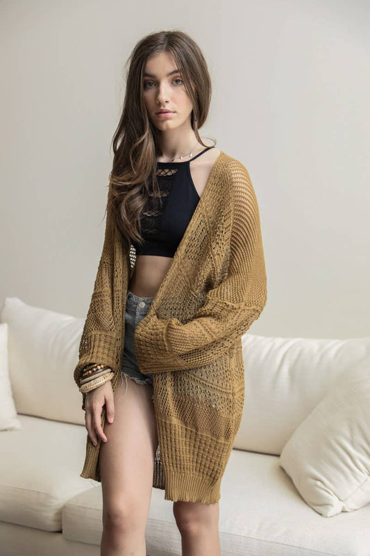 Knit Netted Cardigan, Mustard